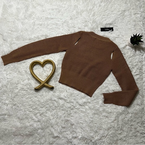 NWT LULUS Autumn Breeze Tan Cutout Pullover Sweater - Picture 3 of 9